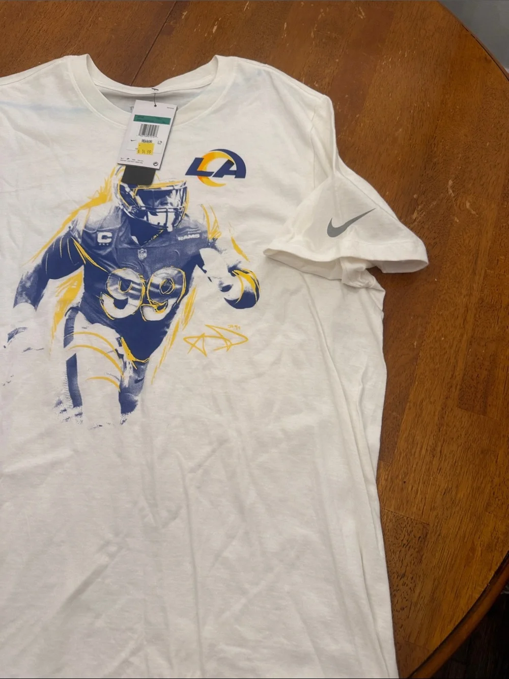 Nike White LA Rams Graphic Short Sleeve Tee with Navy & Yellow Print - Picture 2 of 6